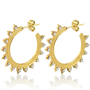 Stainless steel earrings creole 30mm Gold-Crystal
