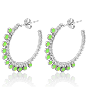 Stainless steel earrings creole 30mm Silver-Neon Green