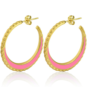 Stainless steel earrings creole 30mm Gold-Pink