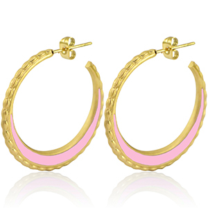 Stainless steel earrings creole 30mm Gold-Light Pink