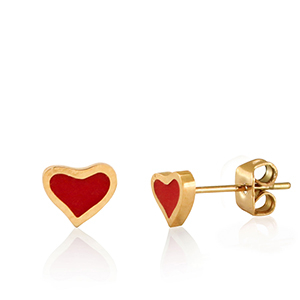 Stainless steel earrings heart Red-Gold