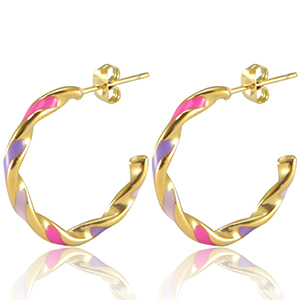 Stainless steel earrings Multicolour Pink Purple Lilac-Gold