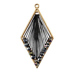 Crochet pendants with macram&eacute; bead cord and faceted beads rhombus Gold-Metallic Black