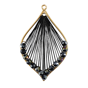 Crochet pendants with macram&eacute; bead cord and faceted beads drop Gold-Metallic Black