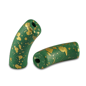Acrylic beads tube matt Dark Green-Gold