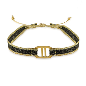 Ready-made Bracelets ribbon with Stainless steel connector Black-Gold