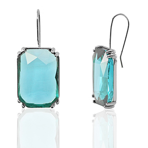 Crystal Glass earrings / earpins rectangle Blue-Silver