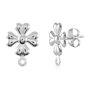 Stainless steel findings earrings / earpin flower with loop Silver