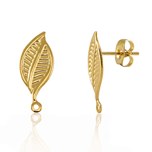Stainless steel findings earrings / earpin leaf with loop Gold