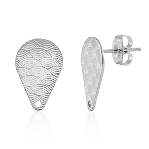 Stainless steel findings earrings / earpin drop with eye Silver