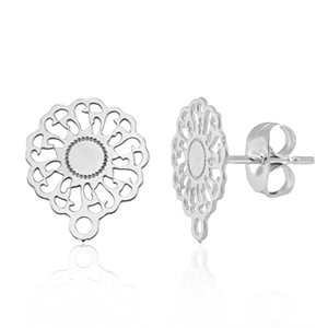 Stainless steel findings earrings / earpin 14mm flower with loop Silver
