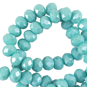 Top faceted beads 4x3mm disc Light Teal Blue-Pearl Shine Coating