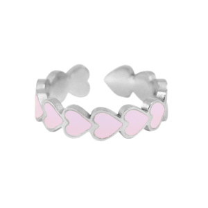 Stainless steel rings enamel heart Pink-Silver