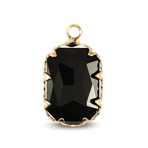 Crystal glass charms rectangle Jet Black-Gold