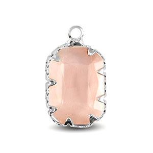 Crystal glass charms rectangle Pink-Silver