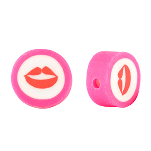 Polymer beads kiss 10mm Fuchsia Pink-White Red