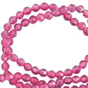 Natural stone faceted beads 3mm Magenta Pink-Pearl Shine Coating