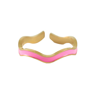 Stainless steel rings Gold-Neon Pink