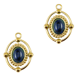 Stainless steel charms oval with natural stone Gold-Mixed Blue