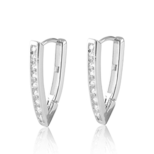 Brass TQ metal earrings creole cubic zirconia Silver