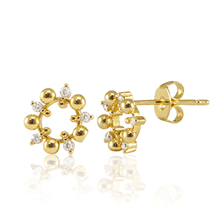Brass TQ metal earrings / earpins cubic zirconia Gold