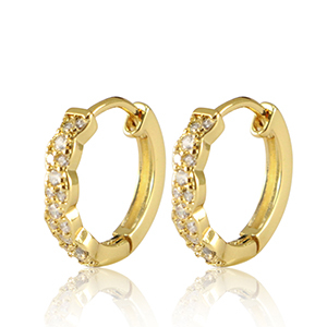 Brass TQ metal earrings creole cubic zirconia Gold