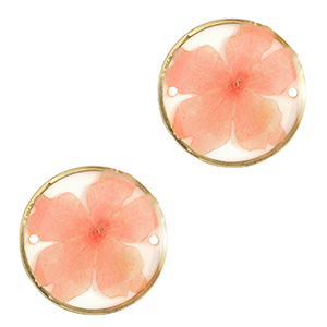 Connectors with dried flowers 20mm Gold-Light Pink