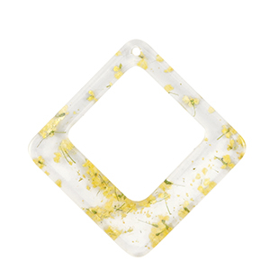 Resin pendants with dried flowers rhombus Yellow