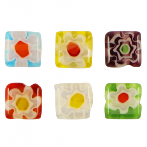 Millefiori beads square flower 6mm Multicolour
