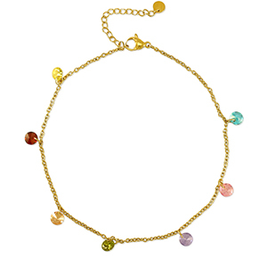 Stainless steel anklets stone Gold-Multicolour