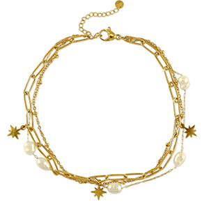 Stainless steel anklets pearl Gold-White