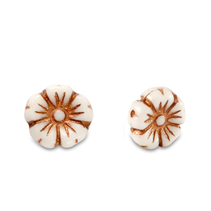 Czech Beads Flower 7mm Copper Brown Metallic-White