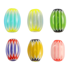 Millefiori beads tube Multicolour Green-Yellow