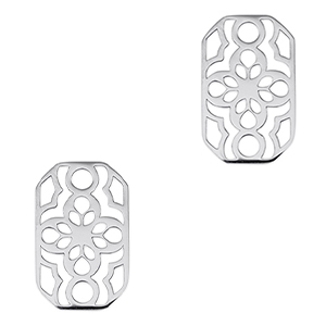 Stainless steel charms connector octagon flower Silver