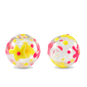 Hand-painted glass beads 14mm Transparent-Coral Pink Yellow