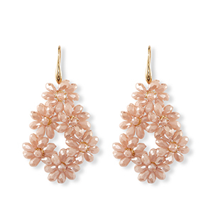 Top Faceted earrings drop Gold-Beige Rose