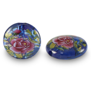 Glass beads 14mm flower Blue Transparent-Rose Red