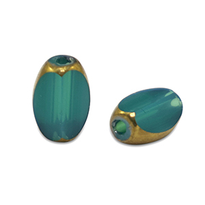 Oval glass beads Petrol Blue-Gold
