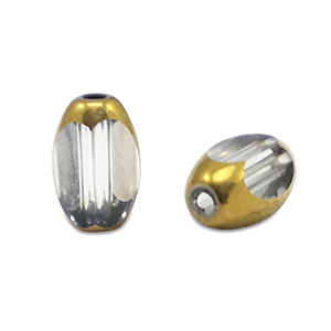Oval glass beads Iced Grey Transparent-Gold