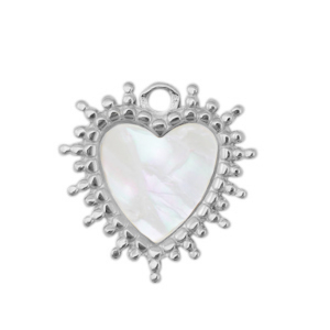Stainless steel charms shell heart Silver-White (natural colour)