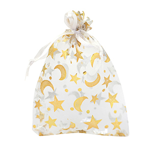 Jewellery Organza Bag 9x12cm moon and star White-Gold