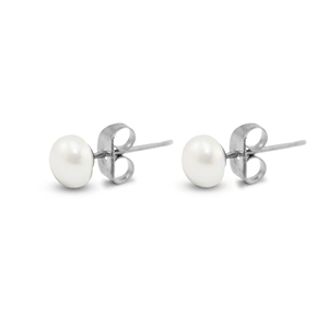 Stainless steel earrings / earpins pearl 6mm Silver-Pearl White