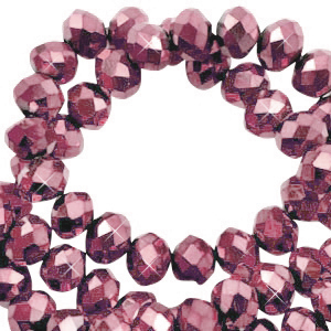 Top faceted beads 4x3mm disc Magenta Pink-Pearl Shine Coating
