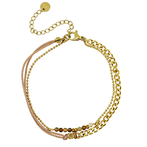 Stainless steel bracelets duo layer Gold-Brown