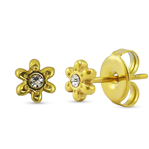 Stainless steel earrings / earpins flower Gold