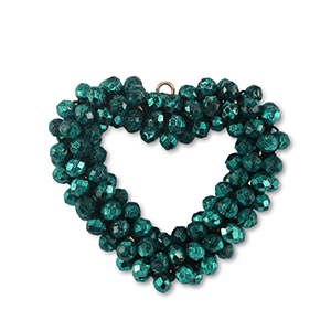 Top Faceted charms heart petrol green