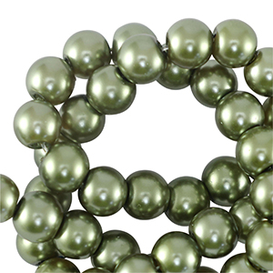 Glass pearls 6mm Dark lime green