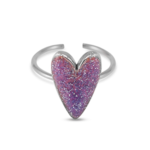 Stainless steel rings enamel heart glitter Purple-Silver