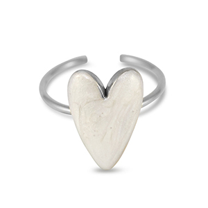 Stainless steel rings enamel heart Pearl White-Silver