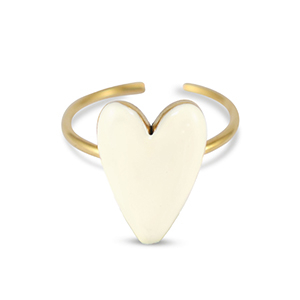 Stainless steel rings enamel heart Ivory White-Gold